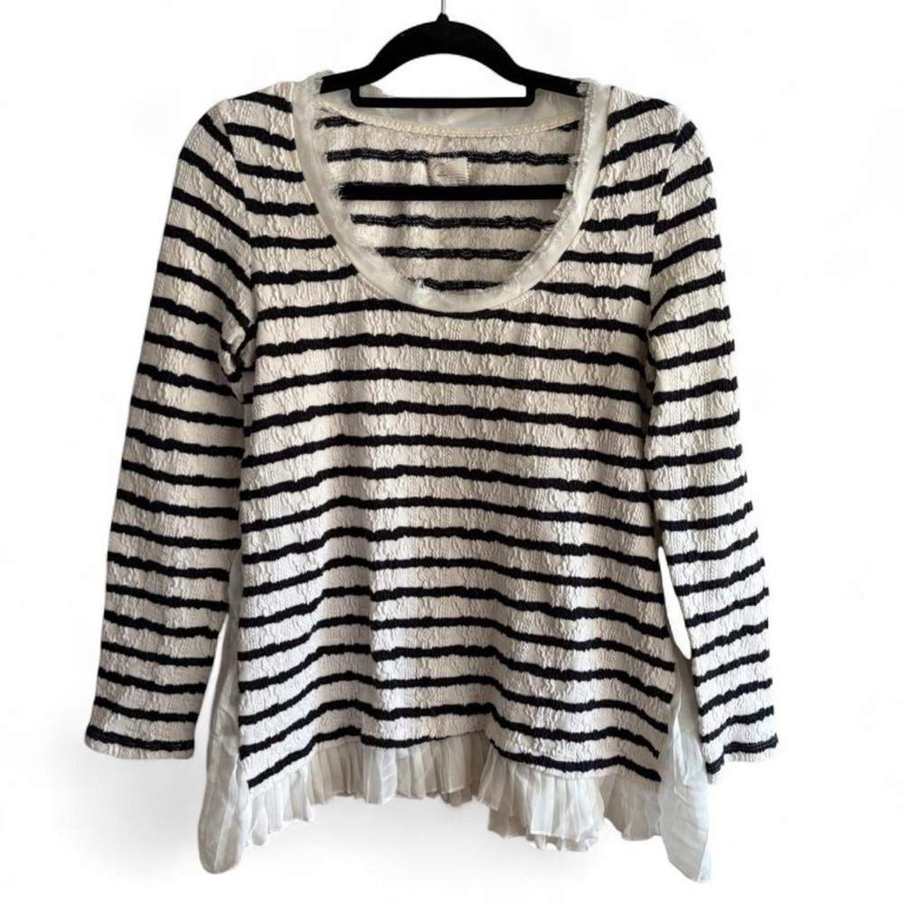 Anthropologie Navy and White Women's Top Size Medium